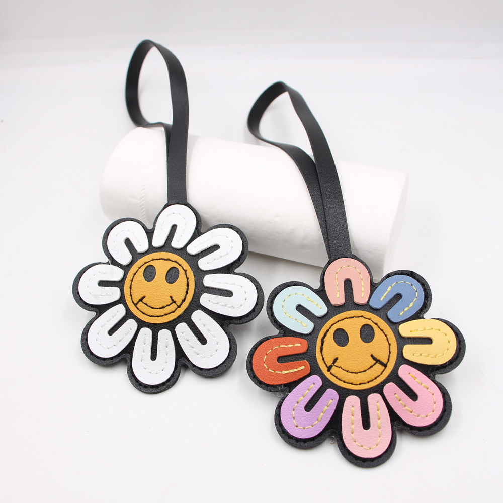 해바라기 모양의 즐거운 얼굴 꽃 열쇠고리, 인조 가죽  - Car Accessories Gift Ideas 리뷰 및 가격