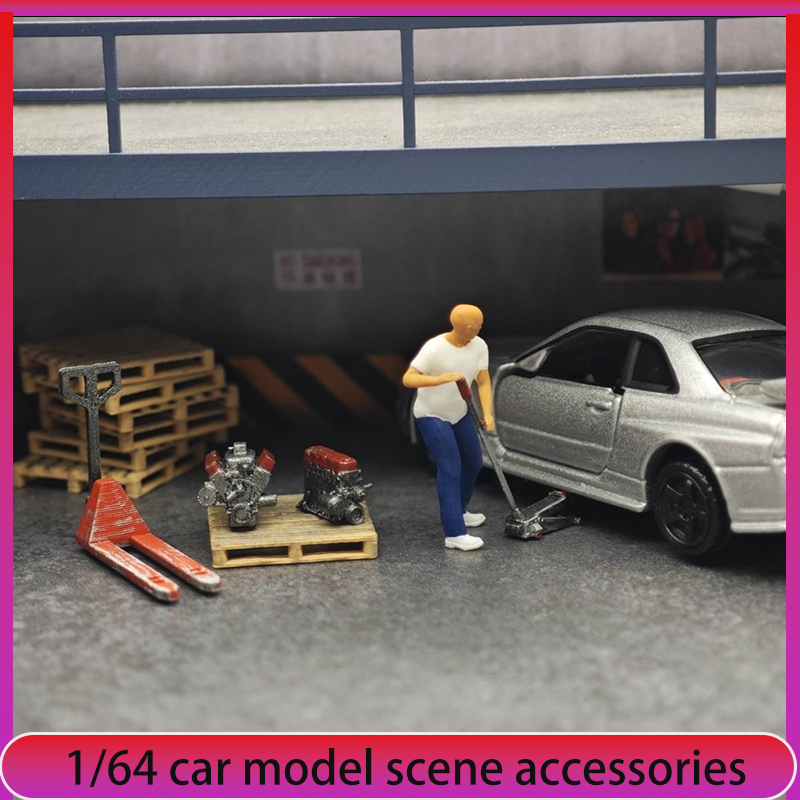 1:64 자동차 모델 수리점 장면 장식, 잭, 미니피규 - Car Accessories Decoration 리뷰 및 가격
